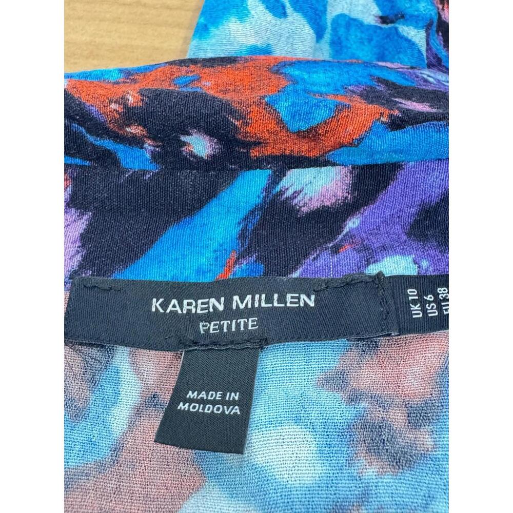 Karen Millen Petite Blue Red Print Collared Belted Button Front Shirt Dress Sz 6 - Picture 6 of 6
